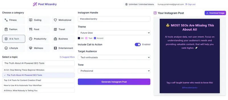 AI Post Generator Interface